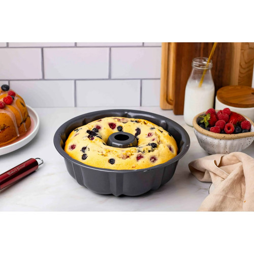 Padella per Torte 10" Rotonda Antiaderente Scanalata, Acciaio al Carbonio, Grigio - Foto 4 di 6