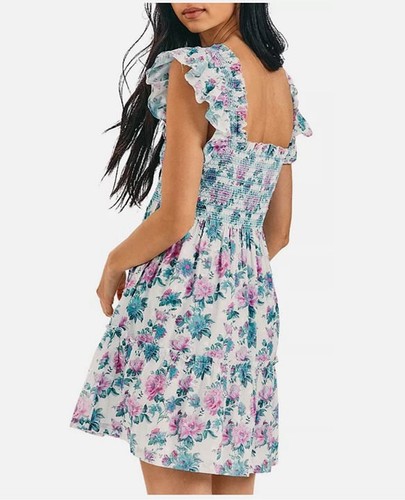 LoveShackFancy Femmes Nadja à Smocks Ruche Mer Orchidée Coton Court Mini Robe S - Photo 4 sur 21