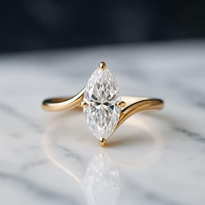 3 CT Marquise Moissanite Engagement Ring Solitaire Bypass 14K Gold Plated Band