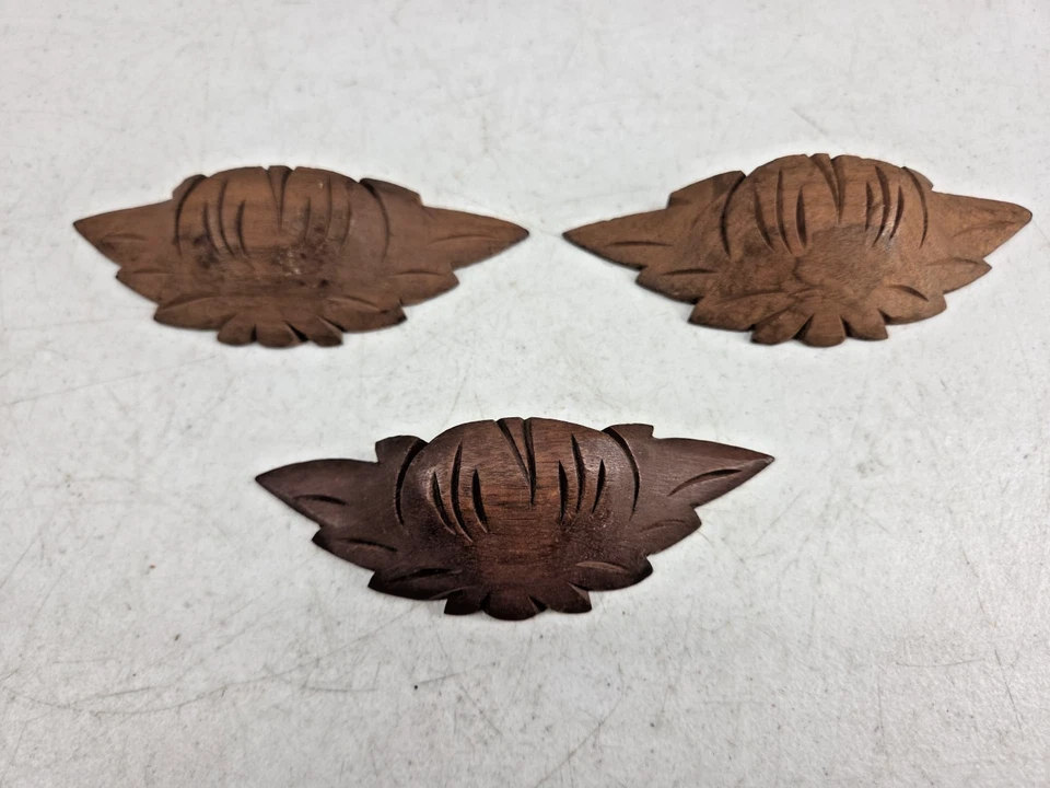 Vintage Lot of 3 Carved Wood Drawer Pulls Wooden Handles 4.75 Antique - Image 2 of 4