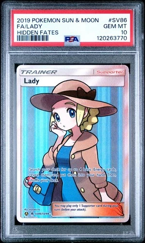 2019 POKEMON SUN & MOON HIDDEN FATES #SV86 FULL ART/LADY PSA 10