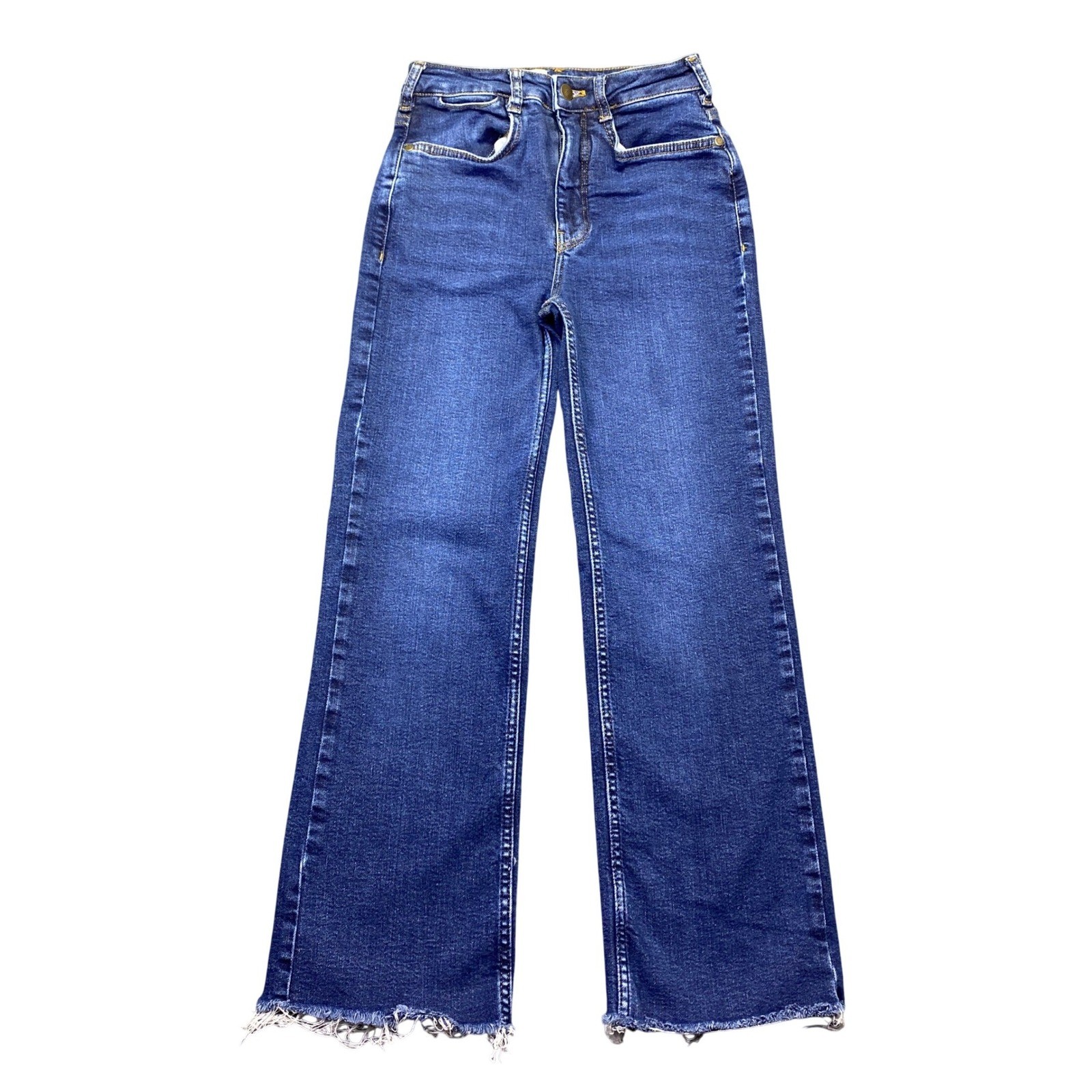 Pilcro Anthropologie High Rise Wide Leg Raw Hem Jeans Dark Wash Size 25 Grunge