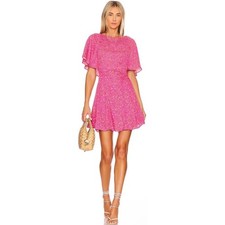 Free People Pink Floral Flutter Sleeve Lace Up Back Mini Dress XS