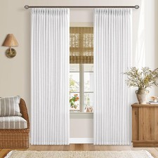 Pinch Pleated White Linen Curtains 84 Inches Long 2 Panels Set Thick Textured...