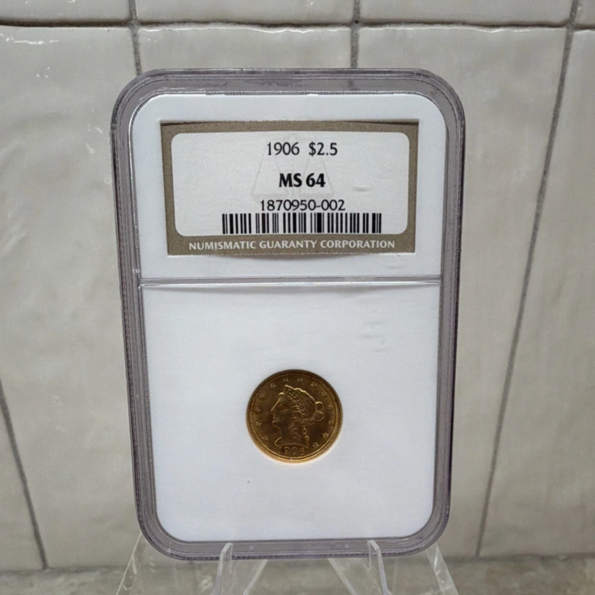 MS 64 Graded 1906 Year Quarter Eagle $2.50 US Gold Coins (Pre