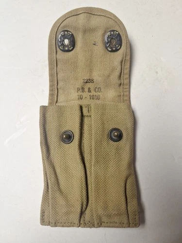 U.S. Military WWI WW2 Magazine Pouch .45 Cal Pistol Khaki  P.B. & Co. 10-1918