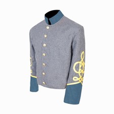 US Civill War Single Breast Shell Jacket Grey with Sky Cuff Collar All Sizes