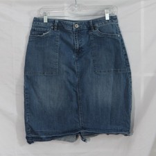 Christopher And Banks Denim Skirt Size 10 P Stretch Blue Jean Skirt Stain