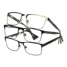 Design Optics by Foster Grant +1.25 Full Metal Square Reading Glasses 3-Pack