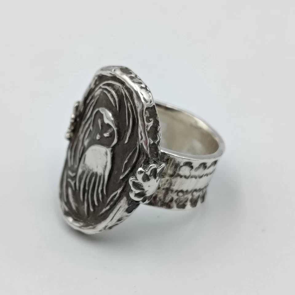 Anillo Angélica Cammarota Plata de Ley 925 Ovalado Nocturno Búho Talla 8 Foto 3 de 4