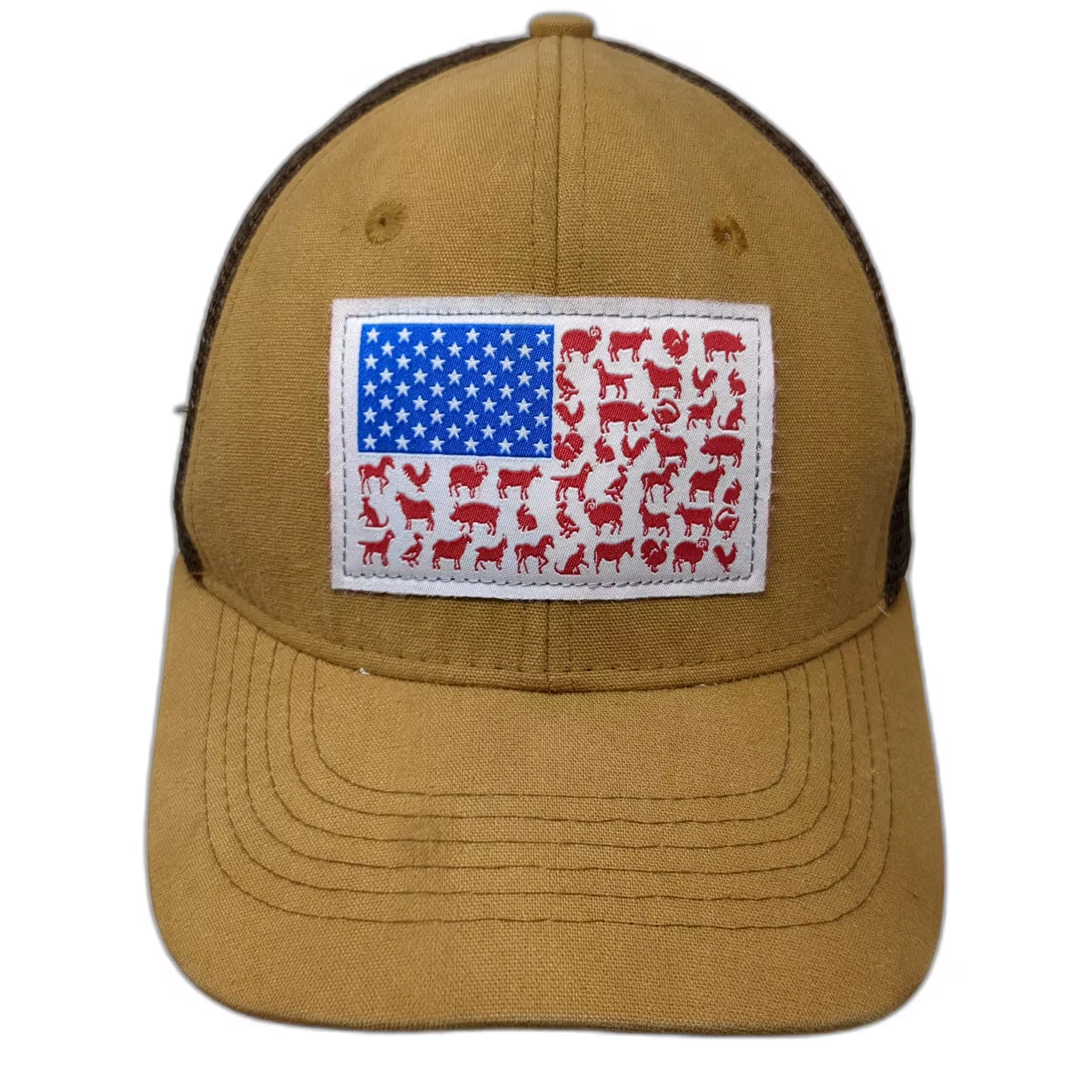 Arcadian Outfitters Trucker Hat Brown Beige OS Farm Animal USA Flag Snapback