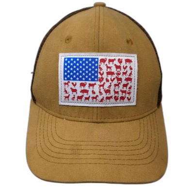 Arcadian Outfitters Trucker Hat Brown Beige OS Farm Animal USA Flag Snapback