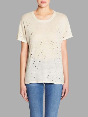 IRO Top Womens XS Tan Clay Linen Distressed Sijae Tee T-Shirt Cut Out