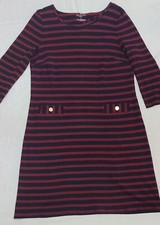 Talbots petiteLarge Blue Red Striped Sheath Dress Pockets Gold Button 3/4 Sleeve
