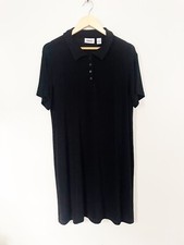 Chicos Travelers Black Short Sleeve Slinky Collar Button Midi Dress Size 3 L