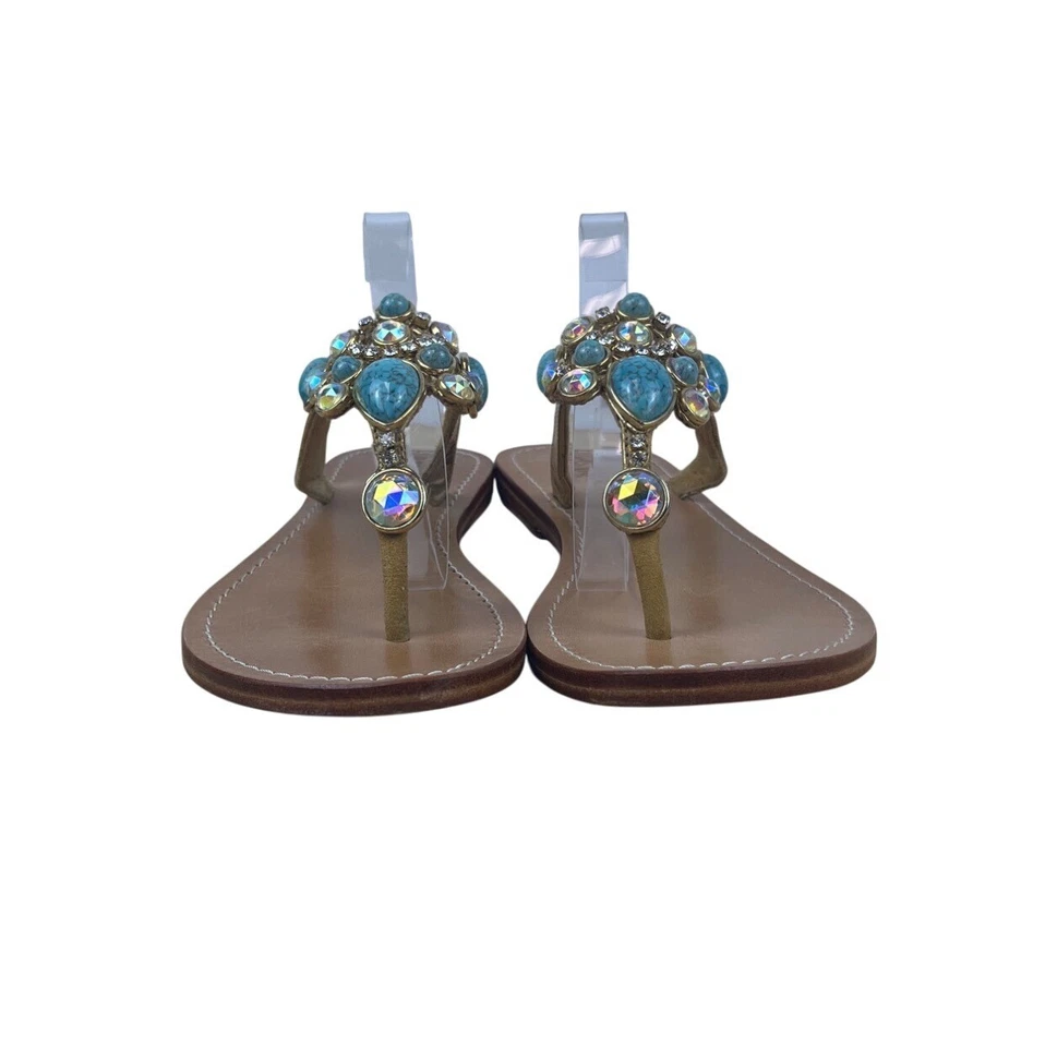 Sandalias planas Mystique estilo tanga adornadas en oro y turquesa talla 9 Foto 2 de 4