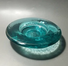 Fire & Light Aqua Turquoise Recycled Art Glass Wine Coaster Candle Holder 6.5”
