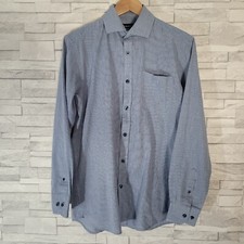 Mens Dress Shirt Blue Neck 15 Check Long Sleeved Cutaway CEDAR WOOD STATE Formal