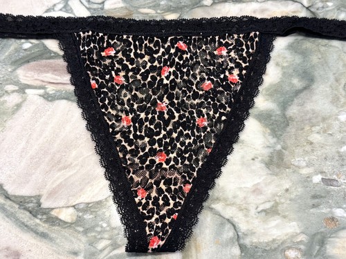 NUEVO Victoria Secret The Lacie Encaje Tanga en V Panty Negro y Rubor Leopardo Rosa XL - Imagen 2 de 6