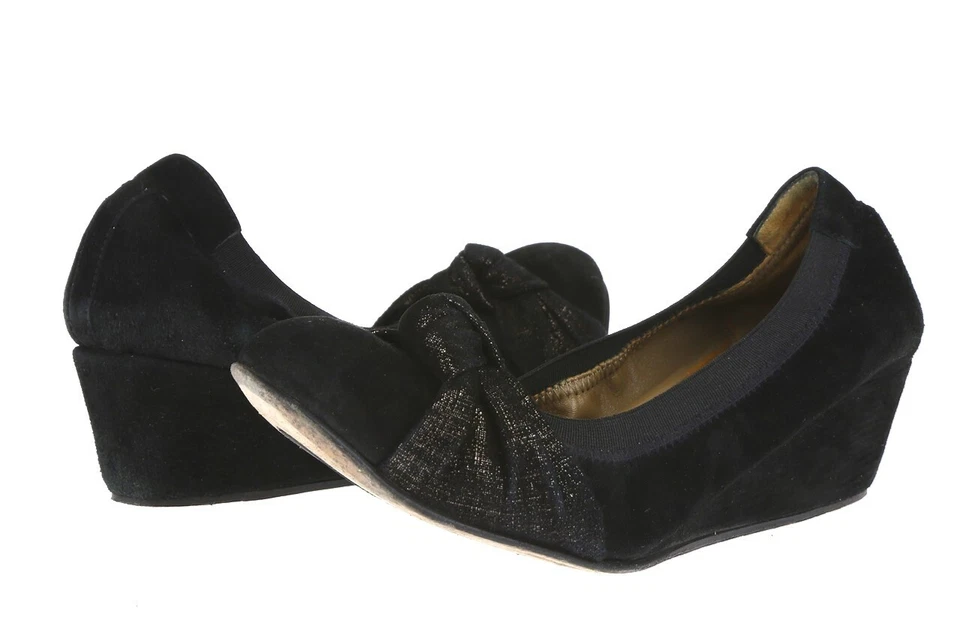 女式 ANYI LU 225677 黑色绒面革低楔形鞋跟芭蕾平底鞋,尺寸。 37.5 — 第 2/4 张图片