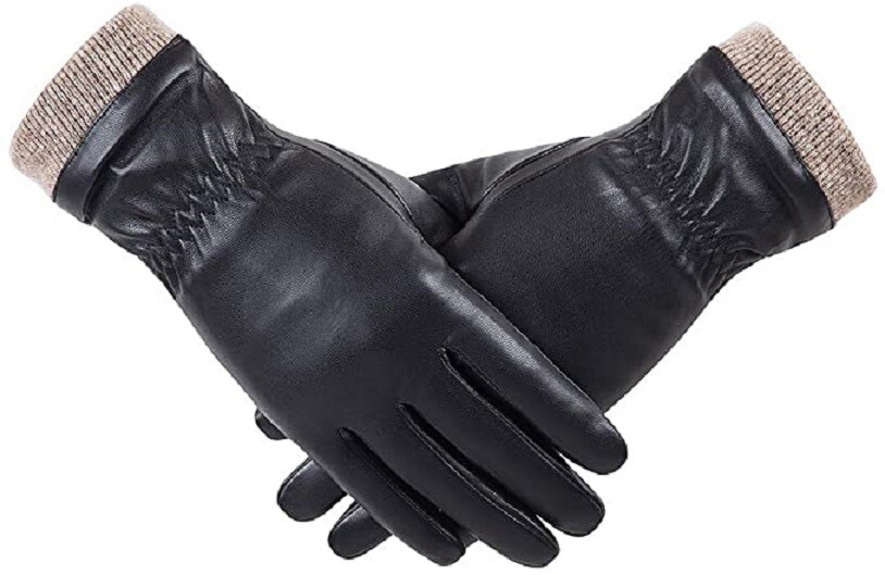 Guantes De Cuero Para El Frio Para Mujer Termicos Elegantes Tamaño M Negros