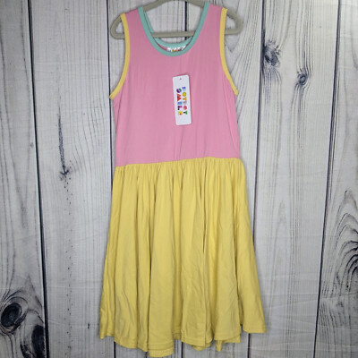 Dot Dot Smile Size 7 Girls Pink Yellow Colorblock Tank Dress NWT