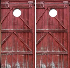 Rustic Red Barnwood Doors Cornhole Wrap Decal with Free Laminate Included