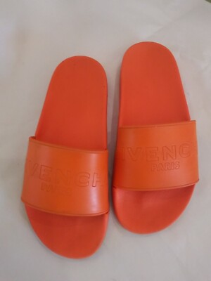 $350 Givenchy Logo Rubber Slide Sandals Orange