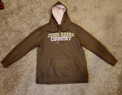 John Deere Country Brown And Pink Pullover Fleece Hoodie Large Has