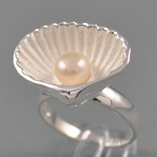 Ring Muschel Süßwasserzuchtperle 925 Sterli...