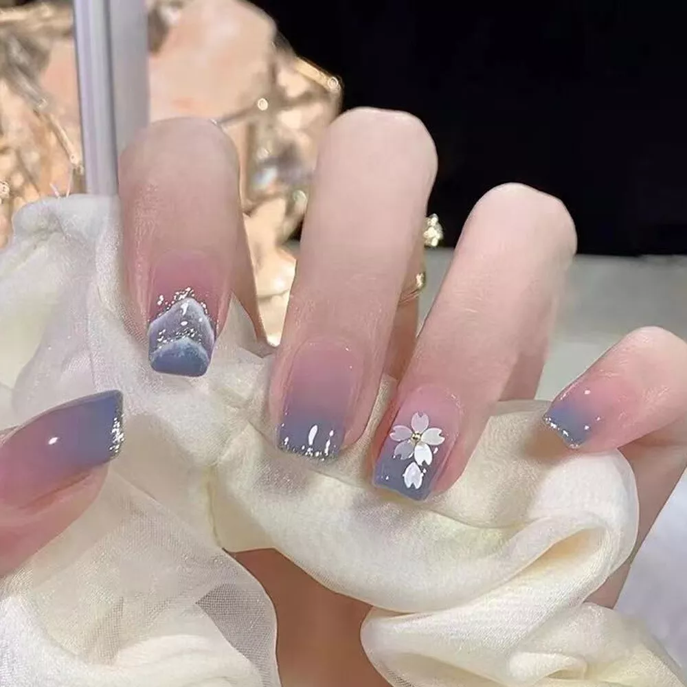 24Pcs Long Stiletto False Nails Summer Flower Design Fake Nails with Almond  Head Removable French Full Cover Press on Nails Tips - AliExpress