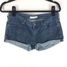 Bullhead Womens Denim Jean Shorts Cuffed Dark Wash Stretch 5