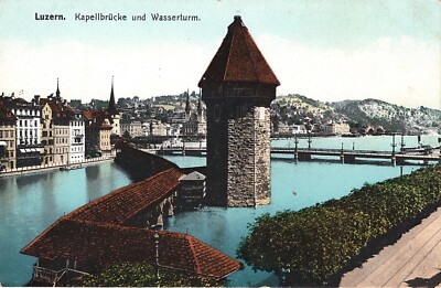 Vintage Postcard Luzern Kapellbrucke und Wasserturm SWITZERLAND