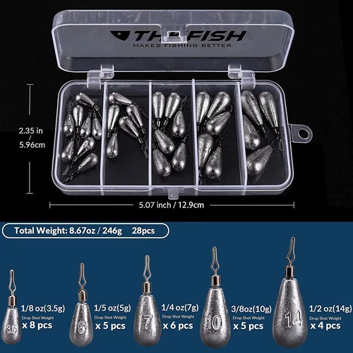 THKFISH 28pcs Fishing Weights Fishing Sinker Drop Shot Weights Fishing Tackle - Picture 3 of 7