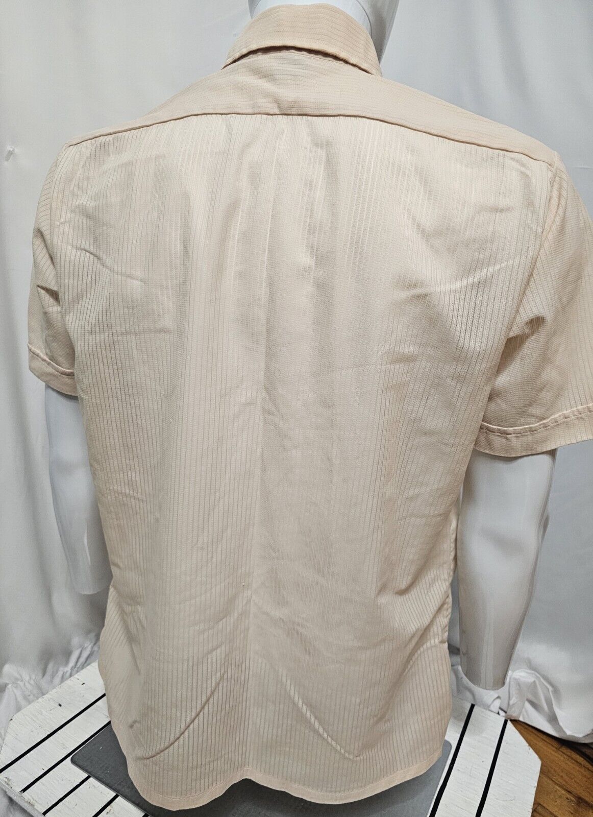 Vtg 60s 70s Polyester Shirt Disco Tan Knit Kingsp… - image 3