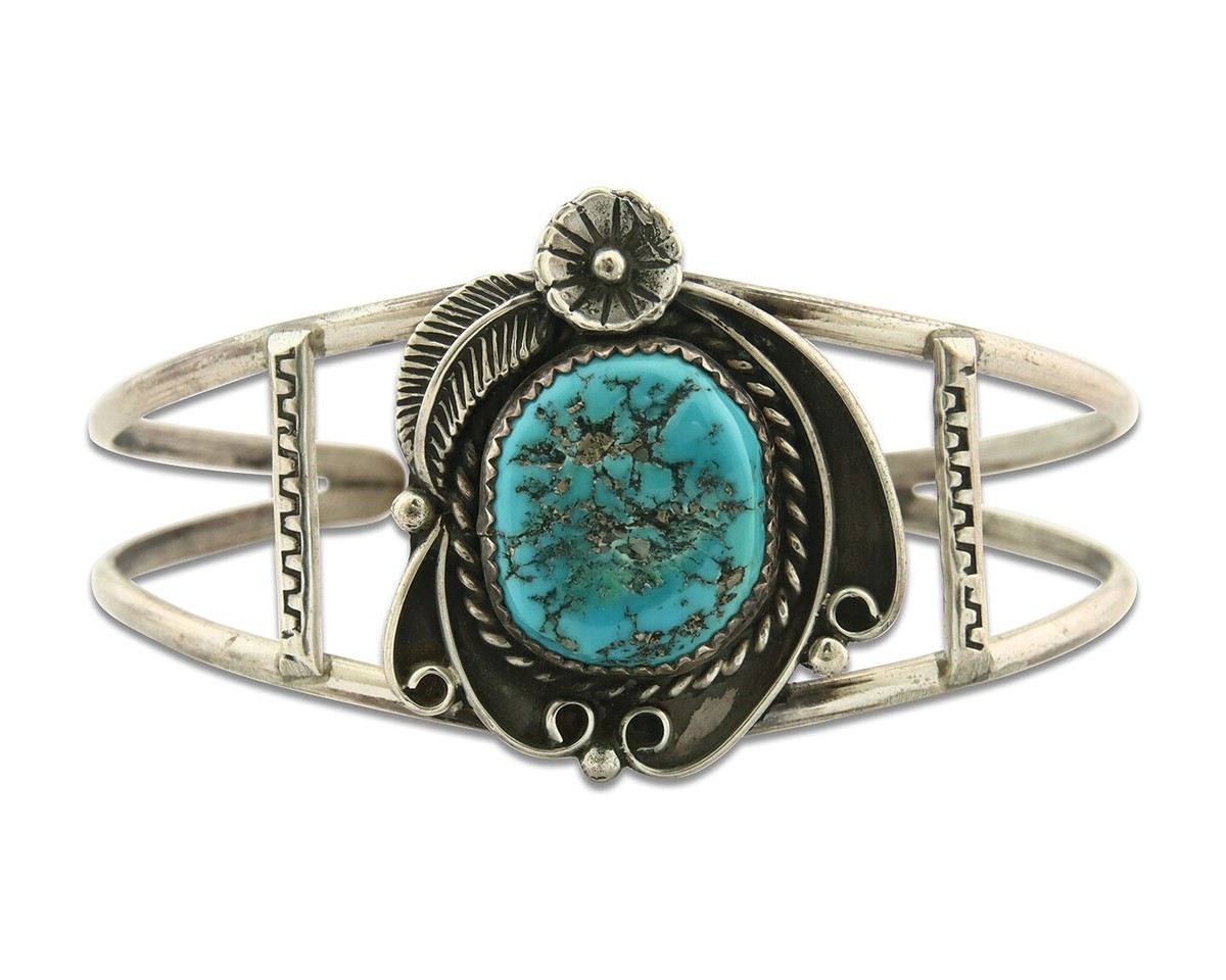 Vintage Navajo Bracelet 925 Silver Blue Turquoise Signed Herman