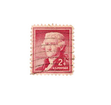 Thomas Jefferson 2 cent Postage Stamp Red Vintage Used 