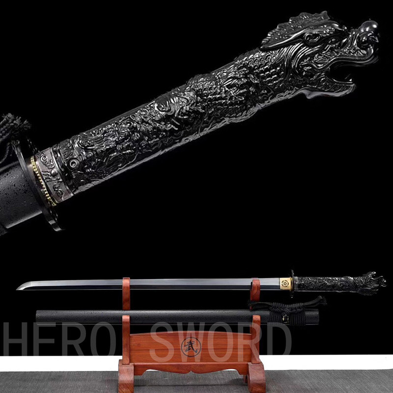 Handmade Black Dragon Tsuka Japanese samurai sword 1095 High