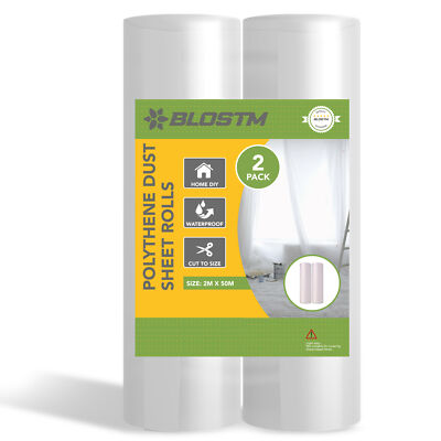 Blostm Polyethylen Staubfolie Rolle 3mx50m Kunststoff Groß Dekorieren Schutz 2er-Pack
