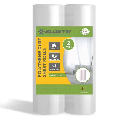 Blostm Polyethylen Staubfolie Rolle 3mx50m Kunststoff Groß Dekorieren Schutz 2er-Pack