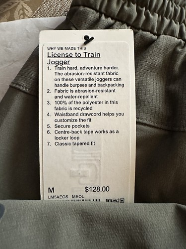 Lululemon License to Train Jogger LM5AEGS MEOL MEN SZ"M RUNNING GOLF YOGA NEW - Picture 3 of 8