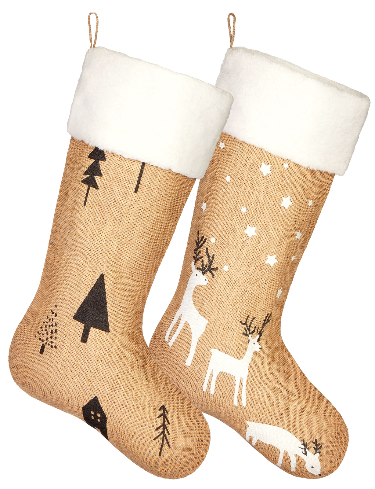 Set de 2 Botas Calcetín Navideño Árboles Navidad / Renos Medias Regalo Niños