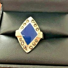 Sterling silver ring blue stone and marcasite stones Size 8 021HiW