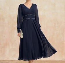 Vintage Mother of the Bride Dress A-line V-Neck Chiffon Wedding Guest PartyGown