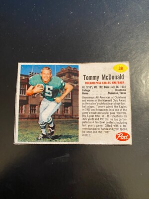 1962 POST CEREAL FOOTBALL #38 TOMMY McDONALD!! $1 SHIPPING!!