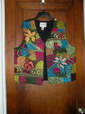 CHICO'S EMBROIDERED DESIGN MOZAIC LINED COTTON/RAYON VEST SZ 2 12 1119 fa