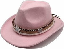 Light Pink, Western Cowboy, Cowgirl Hat, Lone Star Strap, Men Women Retro Brim