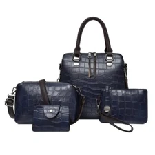 Navy 4pcs Faux Leather Handbag - Crossbody Set