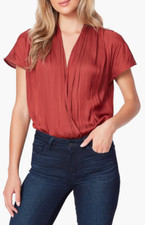 Paige Red Solid Dijon Surplice Short Sleeves Bodysuit Spiced Apple SZ L NWT