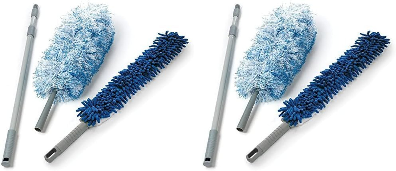 Dual-Action Microfiber Duster W/Telescopic Handle, 3 Piece Set, White, Blue (Pac